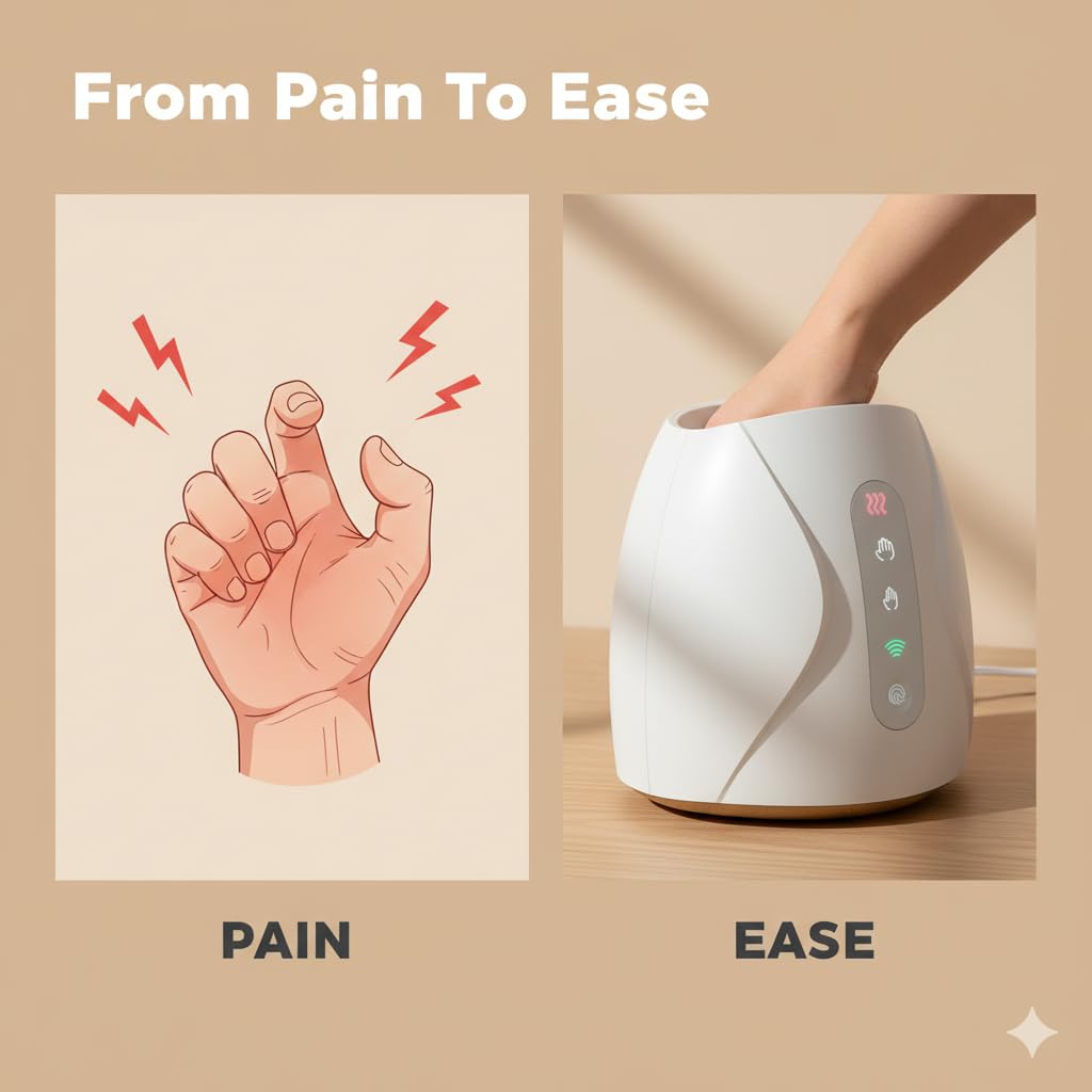 Handmassagegerät zur Schmerzlinderung – Elektrische Handmassage mit Wärme & Luftkompression, 3 Intensitäten, tragbares Handmassagegerät gegen Arthrose, Sehnenscheidenentzündung