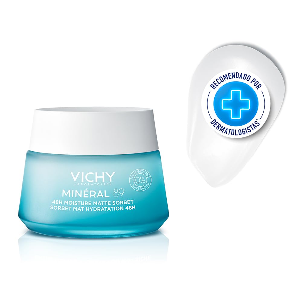 Vichy Minéral 89, 48H Moisture Matte Sorbet, Non-Greasy Face Moisturiser, With Hyaluronic Acid & Salicylic Acid
