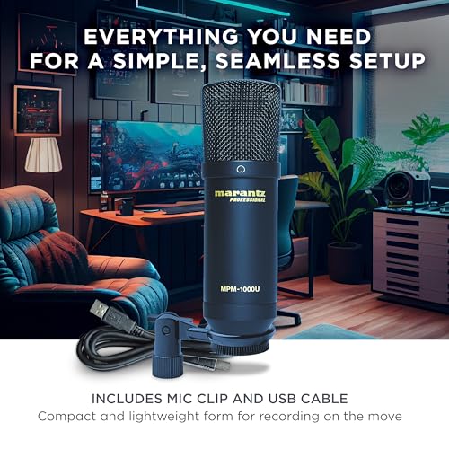 Image of Marantz Professional MPM-1000U USB Condenser Microphone for Gaming, Streaming and Podcasting - Built-In Audio Interface, Desktop Stand, Plug-and-Play, Black
