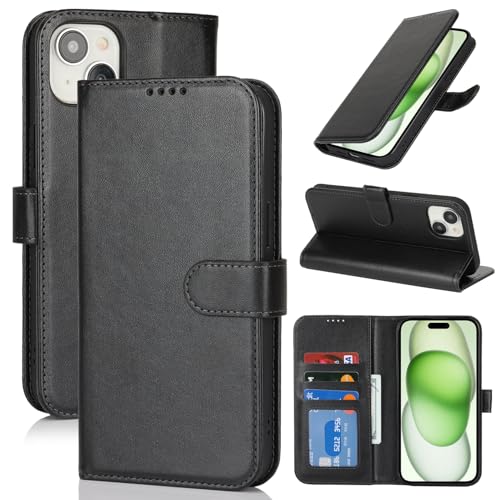 Image of for iPhone 15 Plus Case Wallet with Card Holder,for iPhone 14 Plus Wallet Case for Women Men,PU Leather Shockproof Magnetic Buckle Stand Flip Phone Case-Black