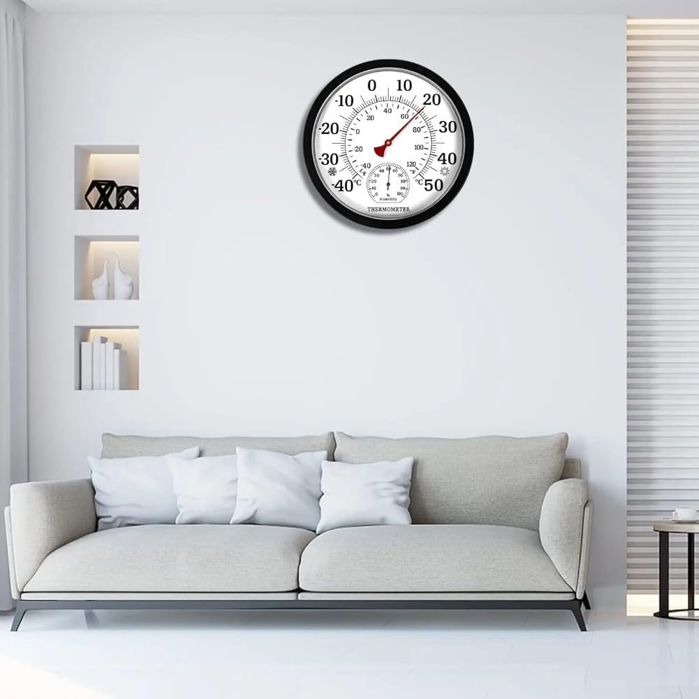 Termómetro higrómetro inalámbrico, calibre analógico de 25 cm para interiores y exteriores con pantalla acrílica grande, temperatura de -40 a 50 °C y 0-100% para humedad RH para invernadero — view 6