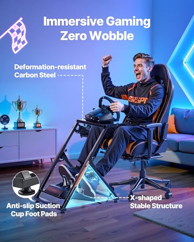 Image of VEVOR Racing Wheel Stand, Adjustable & Foldable Simulator Stand for Logitech G923 G920 G29 G27, Thrustmaster T300RS TX F458 T500RS T3PA-PRO(F1 /GT) Gaming Cockpit,Pedals Simulator NOT Included,Compact
