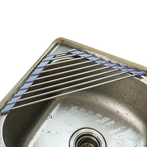 Triangle Roll Up Dish Drying Rack, Roll Up Dish Drainer, Anti-Rost Corner Dish Drying Rack, Over The Sink Corner Dish Drainer Mat, Caddy Schwammhalter aus Edelstahl Cover