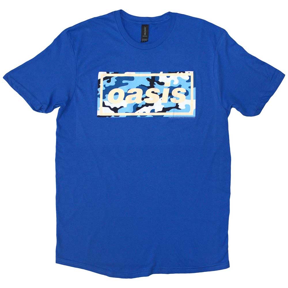 Oasis T Shirt Camo Band Logo Official Mens Blue M