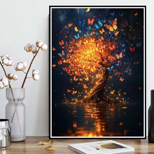 Loisirs Créatifs pour Décoration Murale Papillon 5D et Arbre en Strass Géant de 90x120 cm