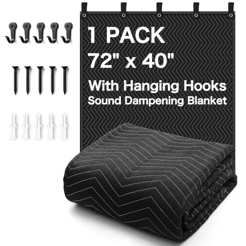 72 x 40 Sound Dampening Blanket with Grommets Heavy Duty Sound Absorbing Blanket for Recording Studio Noise Reduction Soundproof Blanket Light Blocking Acoustic Moving Blanket Podcast Room Theater