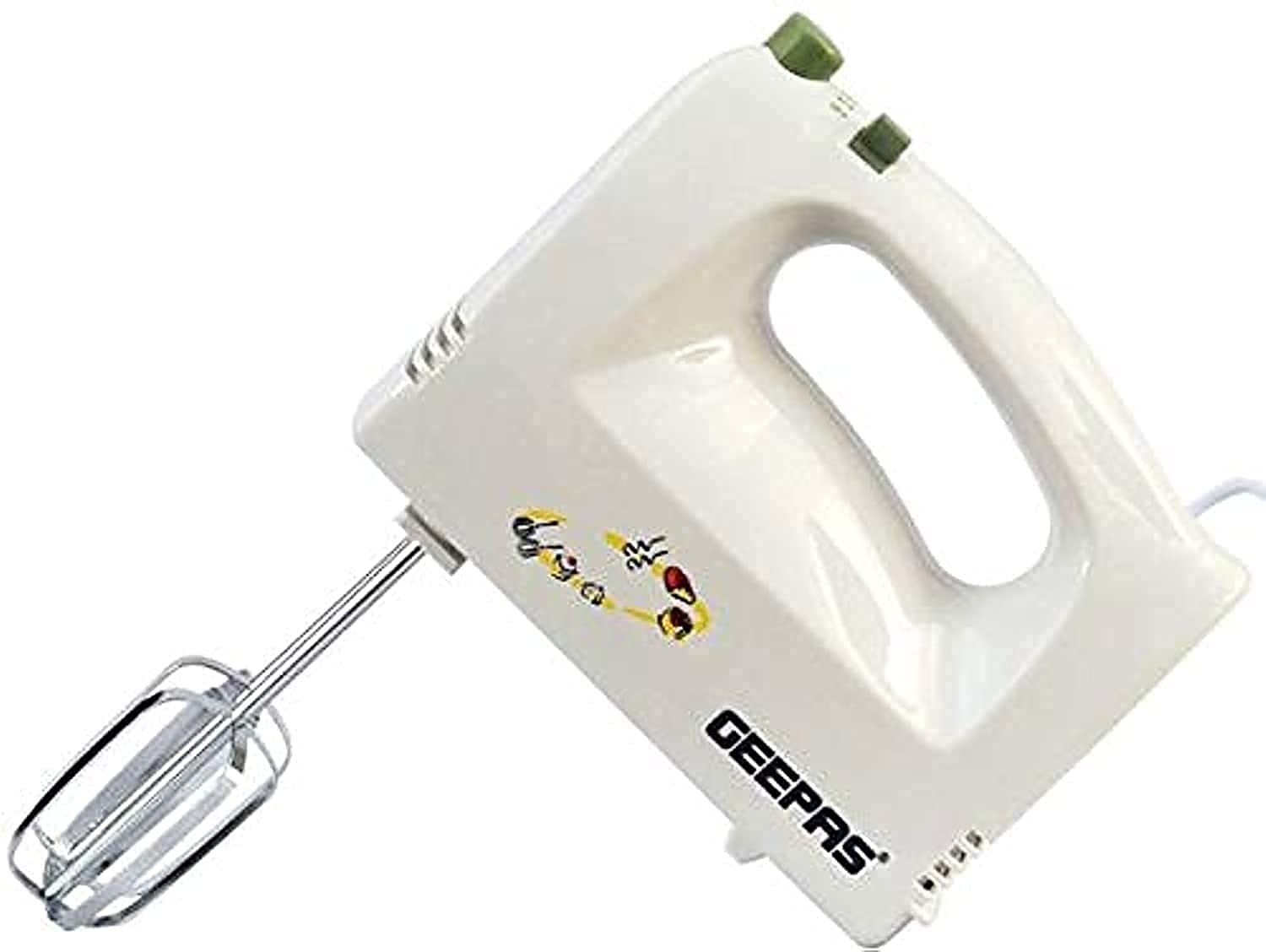 Geepas 250W Hand Mixer - Professional Electric Handheld Food Collection Hand Mixer for Baking - 5 Speed Function, Includes Stainless Steel Beaters & Dough Hooks, Eject Button – 2 Years Warranty