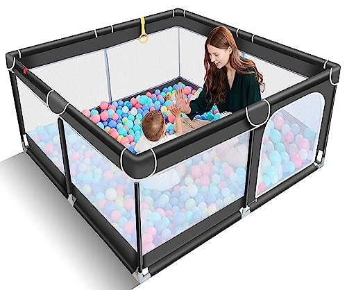 Image of TODALE Baby Playpen for Toddler, Large Baby Playard, Indoor & Outdoor Kids Activity Center with Anti-Slip Base, Sturdy Safety Play Yard with Soft Breathable Mesh, Playpen for Babies(Black,50”×50”)