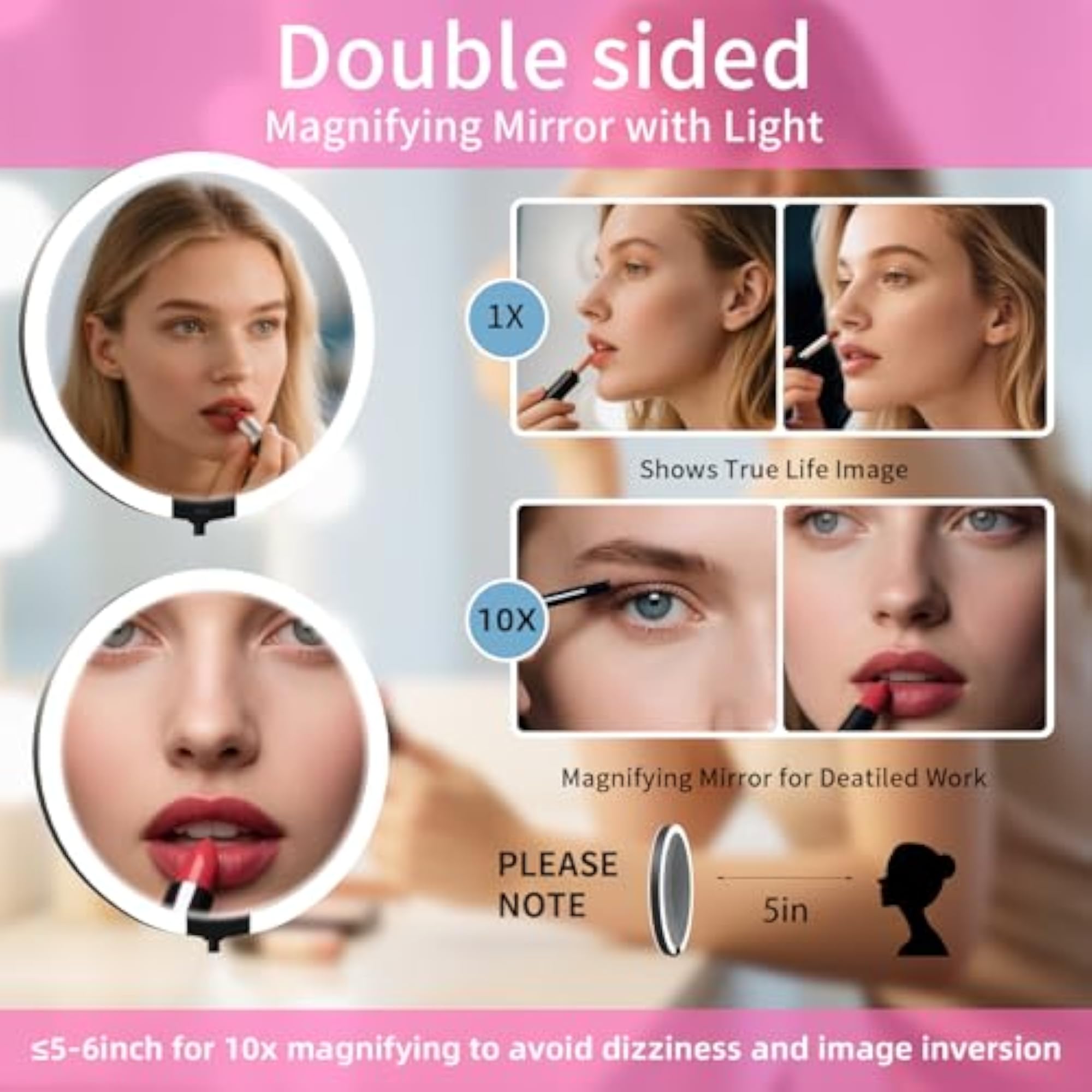 Magnifying Mirror with Light Double Sided 1X/10X