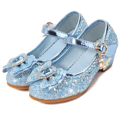 Jasmeko Zapatos Niña Tacon Disfraz Princesa Zapatillas Lentejuelas Baile para Vestir Fiesta Boda Comunion Xmas (Blue,27)