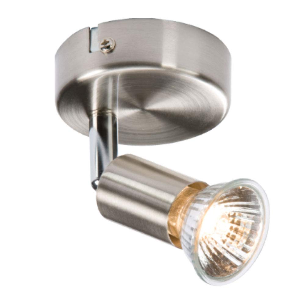 Brushed Chrome GU10 Multi Directional Spotlight Bar Shop Exhibition Kitchen Retail Display Commercial Lighting Mains Powered 240V Dimmable Multi Directional Adjustable Light (1 Spot)