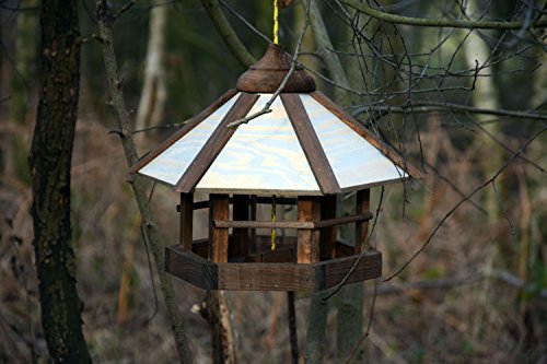 dobar® 21390 Vogelfutterhaus Camouflage Vogelfutterstation aus Holz - Vogelhaus zum Hängen - inkl. Futtersilo - Kompakte Vogelvilla - 35 x 35 x 29 cm - Braun-Beige-Grau
