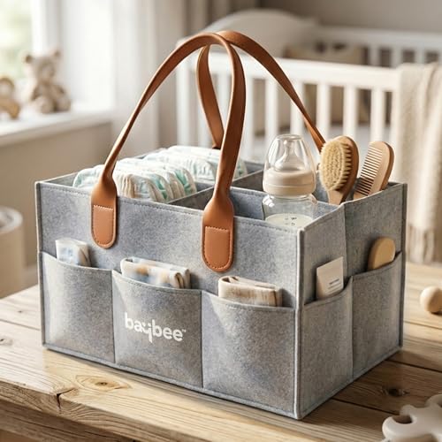 Image of BAYBEE Tidy Stylish & Modern Diaper Bag for Mothers for Travel | Large Capacity Storage Diaper Bag | Strong & Sturdy Baby Organizer Storage | Portable Diapers Caddy Organizer (Light Grey)