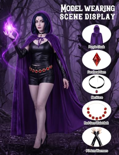 Image of Raven Costume Women 5PCs Accessories, 2026 Halloween Anime Cosplay for Teen