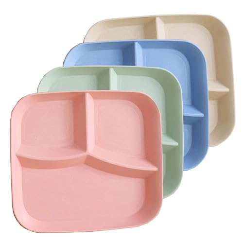 PUPOPIK Wheat Straw Divided Portion Control Plates 10-Inch 4-Pack