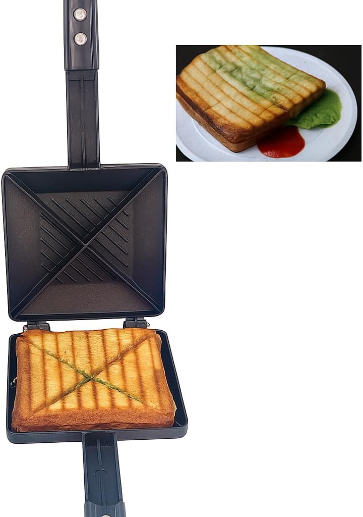 Sandwich Maker Gas Stove Top Non-Stick Four Slice Toaster Panini Maker Aluminum Plates Hot Sandwich Maker 4 Cut Flip Pan Frying Pan