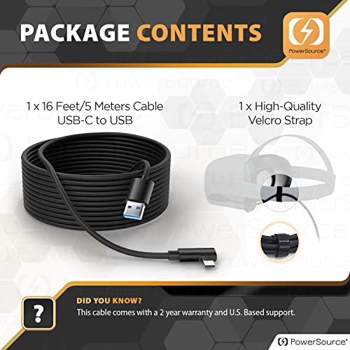 Powersource 16Ft Long Link Cable For Oculus Quest/Meta Quest 1 & 2 High Speed Data Transfer & Charging, Usb 3.2 Gen 1 For Gaming Laptops & Pcs, Aluminum Shell, Provides Maximum Data Transfer Rates #TOP4