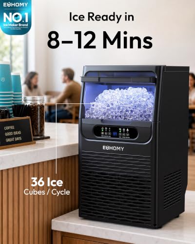 Image of EUHOMY Commercial Ice Maker Machine,80lbs /24H,36 Ice Cubes in 8-12 Mins,Under Counter Ice Maker with Water Filter,12lbs Storage Capacity,Freestanding Ice Machine for Home /Bar /Cafe /Restaurant