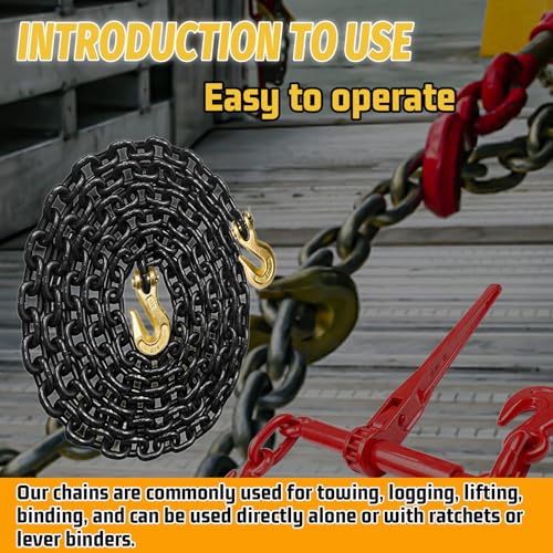Image of 5 /16 inch Tow Chain, 12 Ft G80 Transport Binder Chain with 4900 Lbs Safety Load,Trailer Safety Chains with G70 Clevis Grab Hooks for Transporting Towing&Logging,Tie Down Binding