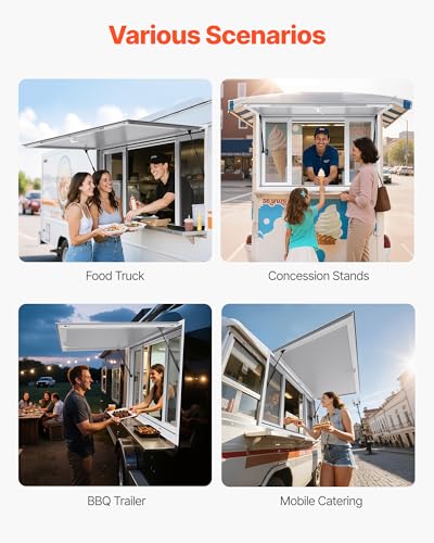 Image of VEVOR Concession Window 60x36 in, Aluminum Alloy Service Windows for Food Truck, Up to 85 Degrees Stand Serving Window with 4 Sliding Door, Awning Door, and Drag Hook, for Concession Trailers