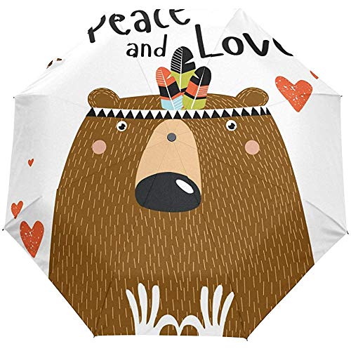 Paz Amor Oso Dibujos Animados Lindo Auto Abrir Cerrar Sol Lluvia Paraguas