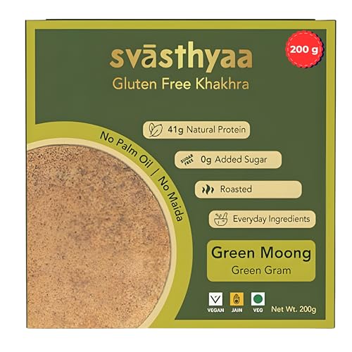 Svasthyaa Green Moong Dal Khakhra | Gluten Free Roasted Khakra Snack | No Palm Oil, No Maida | Healthy Light Diet Snack for Weight Loss | 200g