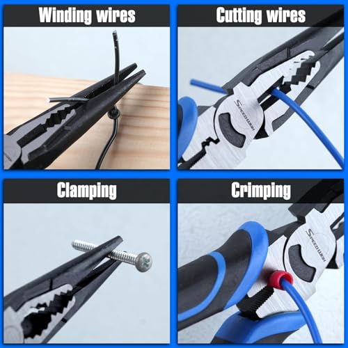 SPEEDWOX 8-Inch Multifunctional Tool Pliers Multipurpose Long Nose Pliers with Wire Cutter and Crimper Serrated Jaws Long Nose Cutting Pliers Heavy Duty Multifunctional Electrician Pliers - Image 2