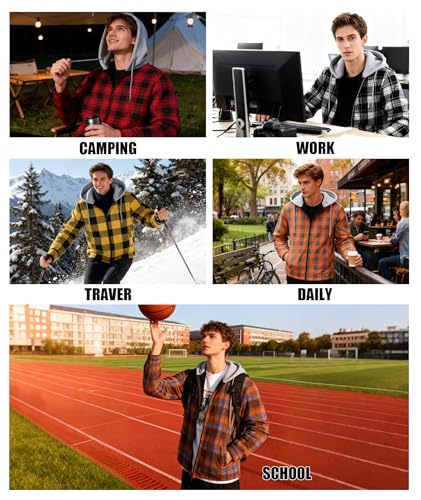 ZITY Flannel Jacket for Men Sherpa Fleece Lined Full-Zip Plaid Hoodie - image 2
