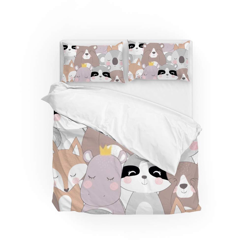 Housse de couette hippo et 2 taies d'oreiller en polyester doux pour lit complet
