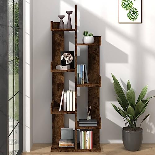 HYUFEIAO Tree Bookshelf, Double Wide Book Tree Shelf Bookcase for Living Room Bedroom, Floor Standing Magazine CD Organizer Rack for Home Office (Oak)