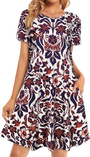 Image of Womens Summer Dresses Beach Casual Loose Tshirt Floral Short Sleeve Flowy Pockets Sundresses 2026