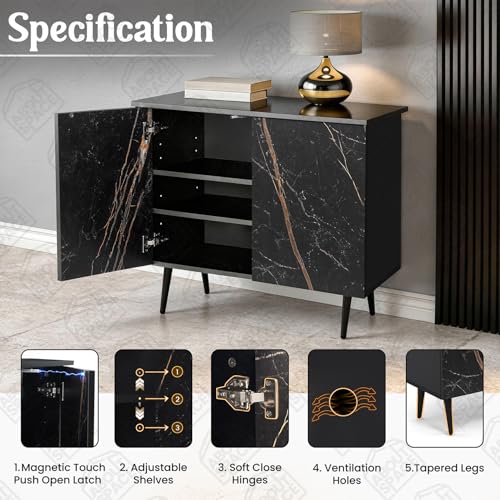 Image of ABOUT SPACE 3 Tier Shoe Rack with Door | Press Open 2 Door Engineered Wood Shoe Stand for Home | Adjustable Shelf Raised Legs 9-12 Pair Shoes Storage Cabinet Chappal Stand |Black & Black Marble