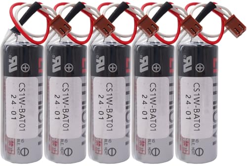 Zivases (5 Pack) ER17500V/3.6V Battery ER17500V 2700mAh CS1W-BAT01 Battery Compatible with CS1W-BAT01 Industrial PLC Lithium Battery with Plug