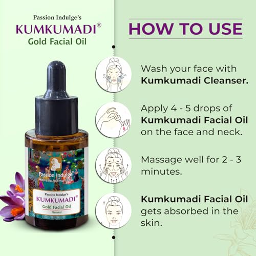 Image of Passion Indulge Kumkumadi Tailam Face Oil for Glowing Skin 30ml | Dark Spot Corrector & Brightening Serum | Kumkumadi Tailam with Saffron & 16 Ayurvedic Herbs | Reduces Pigmentation, Blemishes & Dull Skin Face Serum
