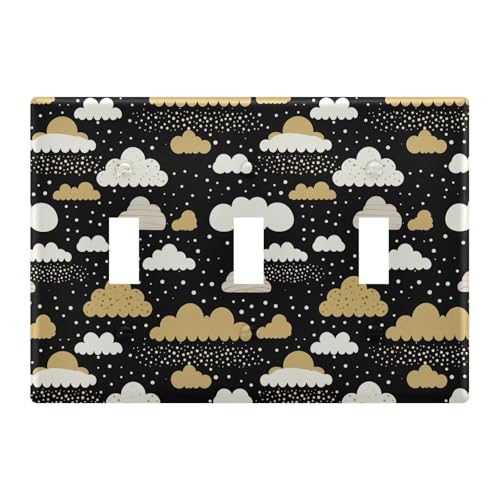 Light Switch Cover White Gold Cloud Wall Plates for Electrical Outlets 3 Gang 202b2593