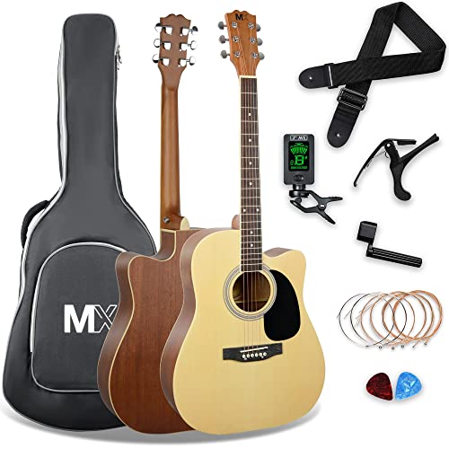 Image of MX by 3rd Avenue Performance Series Acoustic Guitar Full Size Guitar Package with Natural Cutaway Spruce Top