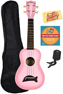 Kala MK-SD-PKBURST Makala Dolphin Soprano Ukulele - Pink Burst Bundle with Gig Bag, Tuner, Austin Bazaar Instructional DVD, and Polishing Cloth