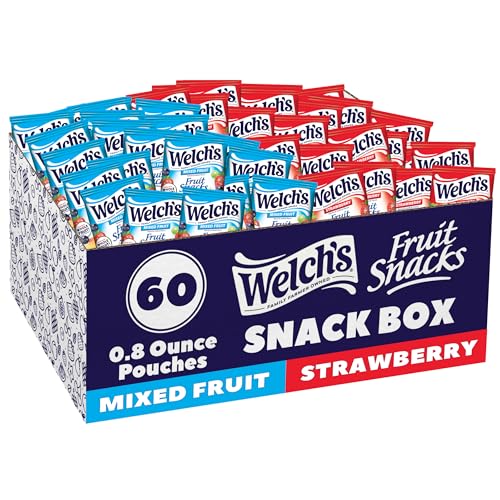 Welch's Fruit Snacks, Mixed Fruit & Strawberry Snack Box, Gluten Free, 0.8oz Snack Packs (Pack of...
