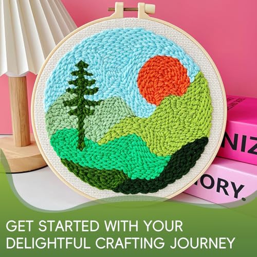 Image of PATPAT Silicone DIY Punch Needle Art Kit Beginners DIY Starry Night Punch Needle Art with Embroidery Needles,Tutorial,20x20cm Embroidery Hoop, Assorted