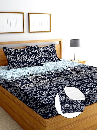 Image of Premium Elastic Fitted Warm bedsheets for Winter for Double Bed, Elastic Fitted Winter bedsheets for King Size Bed with 2 Pillow Covers, Size - 72 x 78 Inches (Sky Blue)