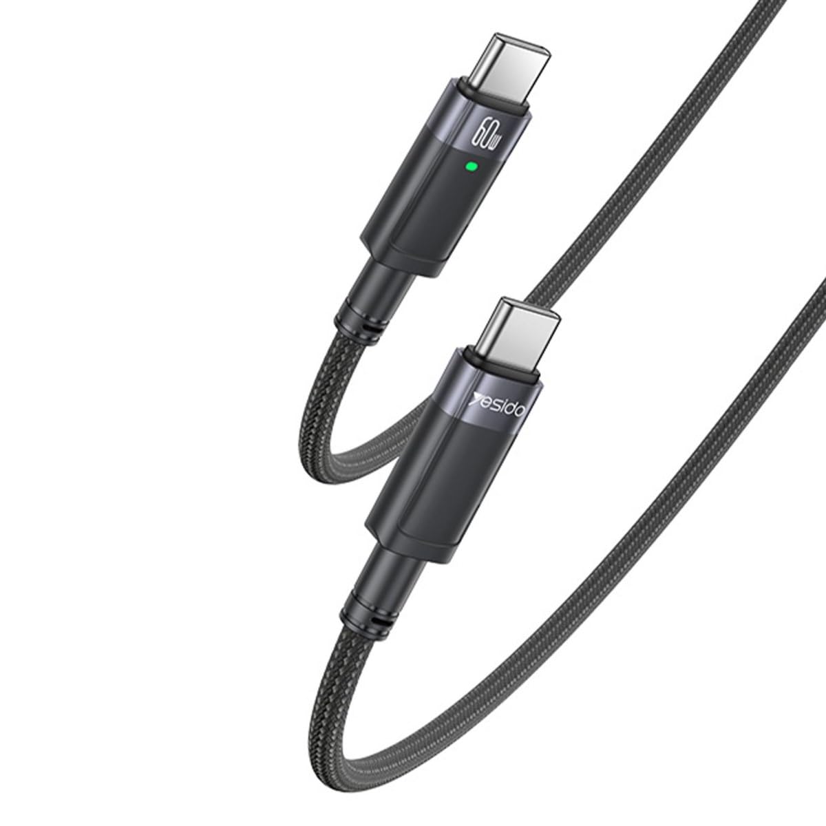 YESIDO 60W Type-C to Type-C Otomatik Şarj Kesme Özellikli PD Hızlı Şarj Kablosu, 1.2 Metre