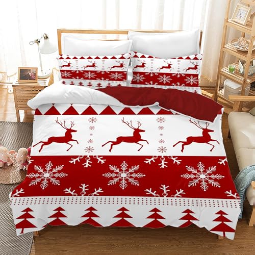 AVJWWD Weihnachten Bettwäsche Set Weihnachtsmann und Elch Schneemann...