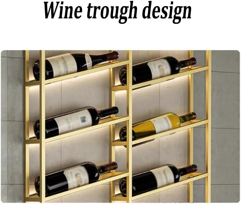 Wall Mounted Wine Rack with Glass Holder, Metal Bottle Holder, Multi Functional Wine Storage Display Rack, for Home Bar Dining Room Kitchen (Color : Gold-A, Size : 68x11x100cm)