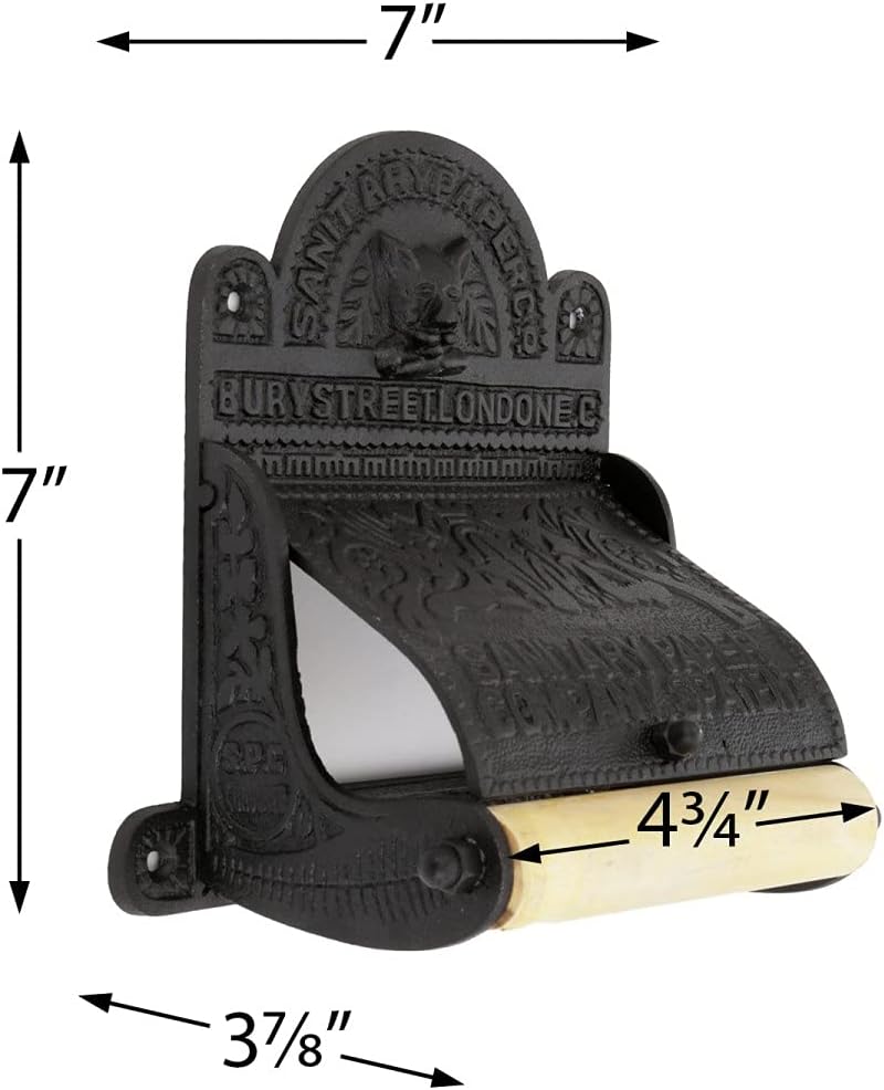 Renovators Supply Manufacturing Black Wall Mount Toilet Tissue Paper Holder 6.9" Wide Antique Ornate Victorian Style Solid Aluminum Rust Resistant Toilet Tissue Roll Holder Storage with Lid