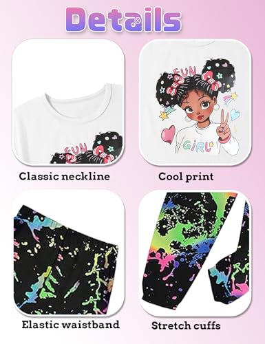 Image of mksodop Girls Outfit Set Graphic T Shirt and Camo Jogger Pants Cute Casual Clothes for Girls 5-16 Years