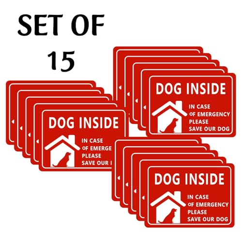 Image of CVANU Dog Inside in Case of Emergency Please Save Our Dog Warning Safety Self-Adhesive Waterproof PVC Vinyl Sign Sticker Size (11.7inchX8.3inch) Pack of 15
