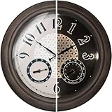 Presentime & Co. 18 Inch Illuminated Outdoor Clock, Waterproof Lighted Large Wall Clock with Thermometer & Hygrometer, Elegant & Vintage Home Decor for Garden, Patio, Pool, Grey Oak Finish