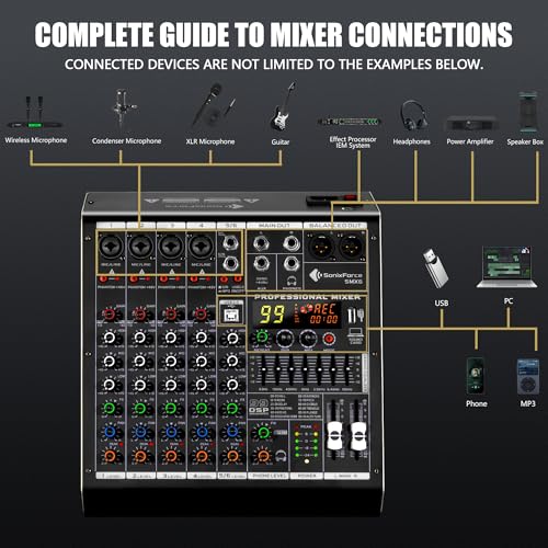 Table de mixage 6 canaux avec interface USB MP3 et alimentation Phantom 48V noire - 3