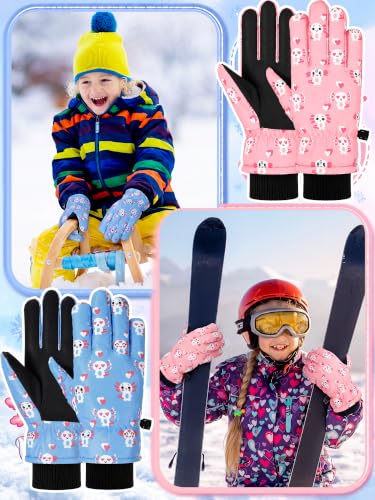Image of Honoson 2 Pairs Kids Snow Gloves, Winter Waterproof