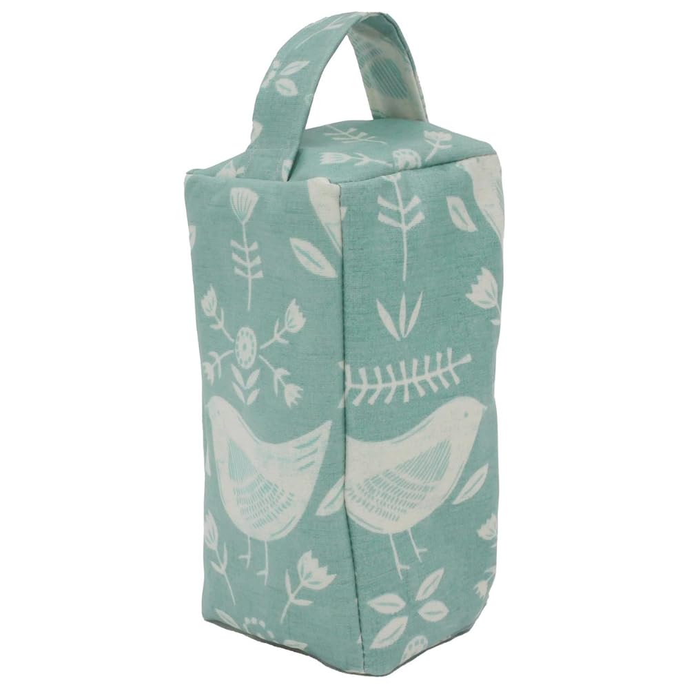 Fabric Door Stop, Tall Decorative Oilcloth Door Stopper for Outdoor, Indoor, Patio, Kitchen, Bedroom Use - 25cm/10in Tall Fabric Door Stop - Filled (Narvik Duck Egg)